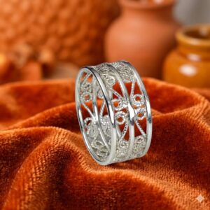 925 Sterling Silver Ring Wide Filigree Band,Ornate Hollow Lace Design Ring,Gift for Mom